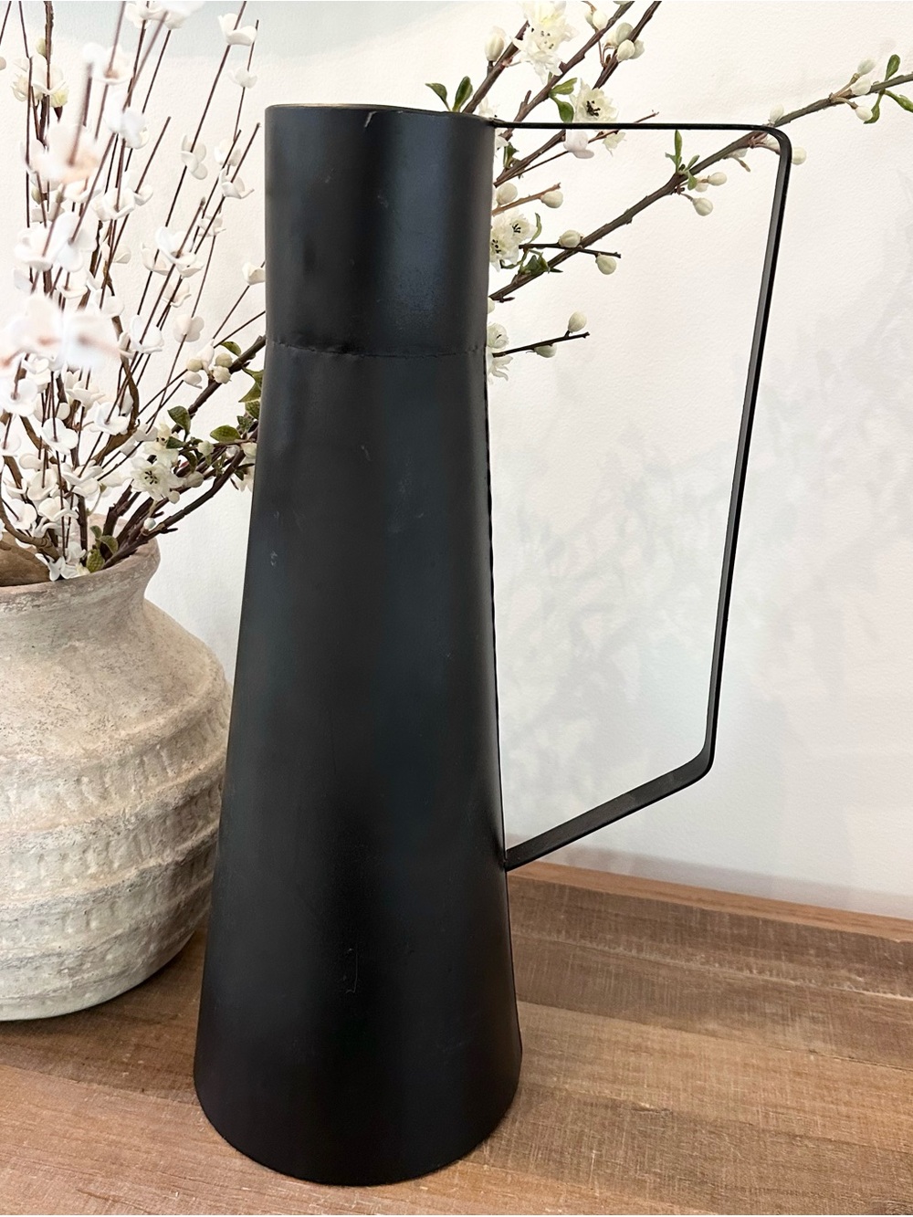 Foreside Home & Garden Zion Matte Black Tall Metal Pitcher Vase 16 Inches Tall